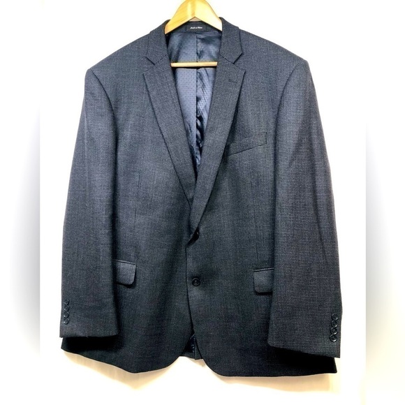 Jean Paul Germain Tweed Navy Blue Blazer Sport Coat Wool Blend Mens 50R - Picture 1 of 16